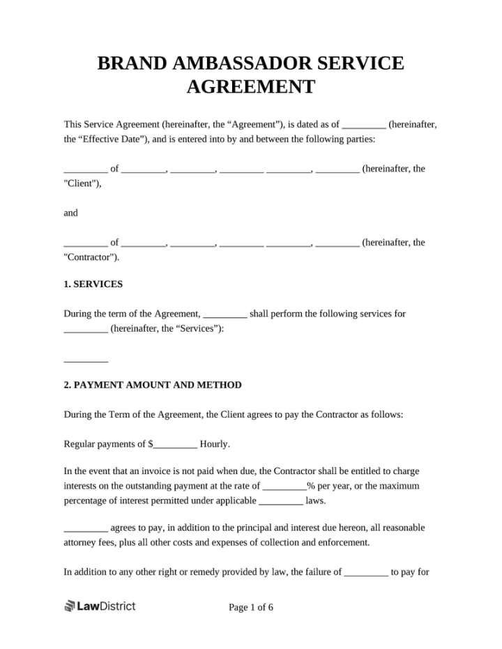 Brand Ambassador Contract Template  LawDistrict