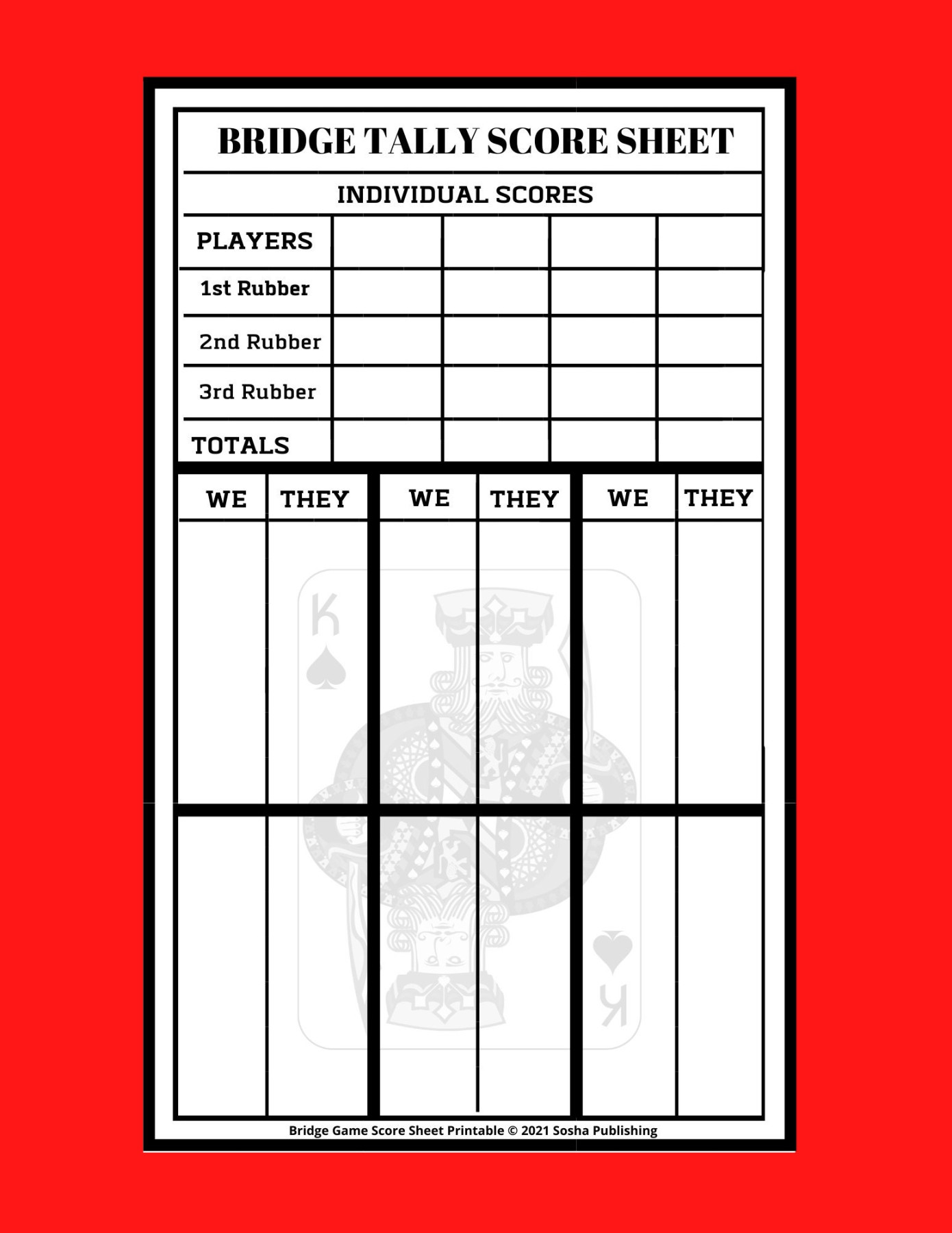 Bridge Game Score Sheets, Printable Bridge Score Pad, Bridge Score