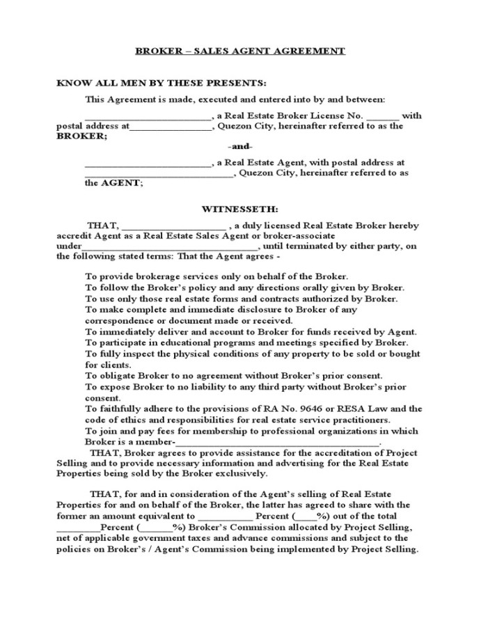 Broker and Salesperson Agreement Template  PDF  Real Estate