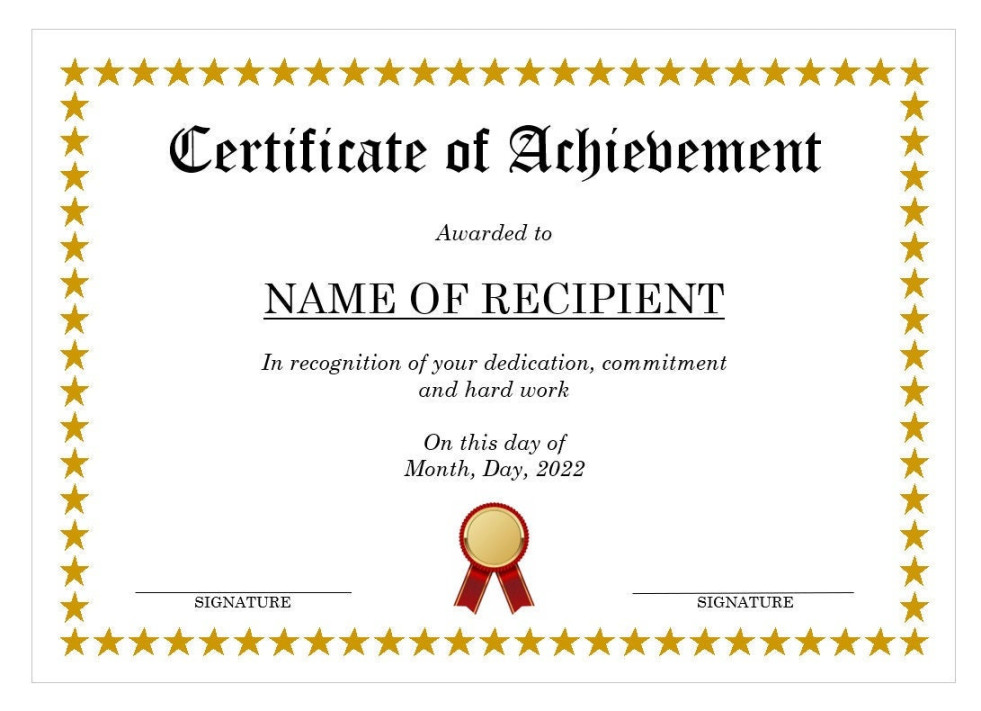 Certificate of Achievement Template Microsoft Word Digital