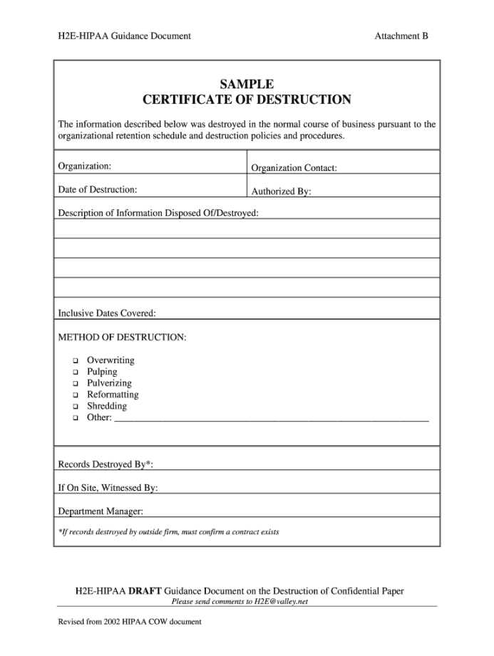 Certificate of destruction template: Fill out & sign online  DocHub