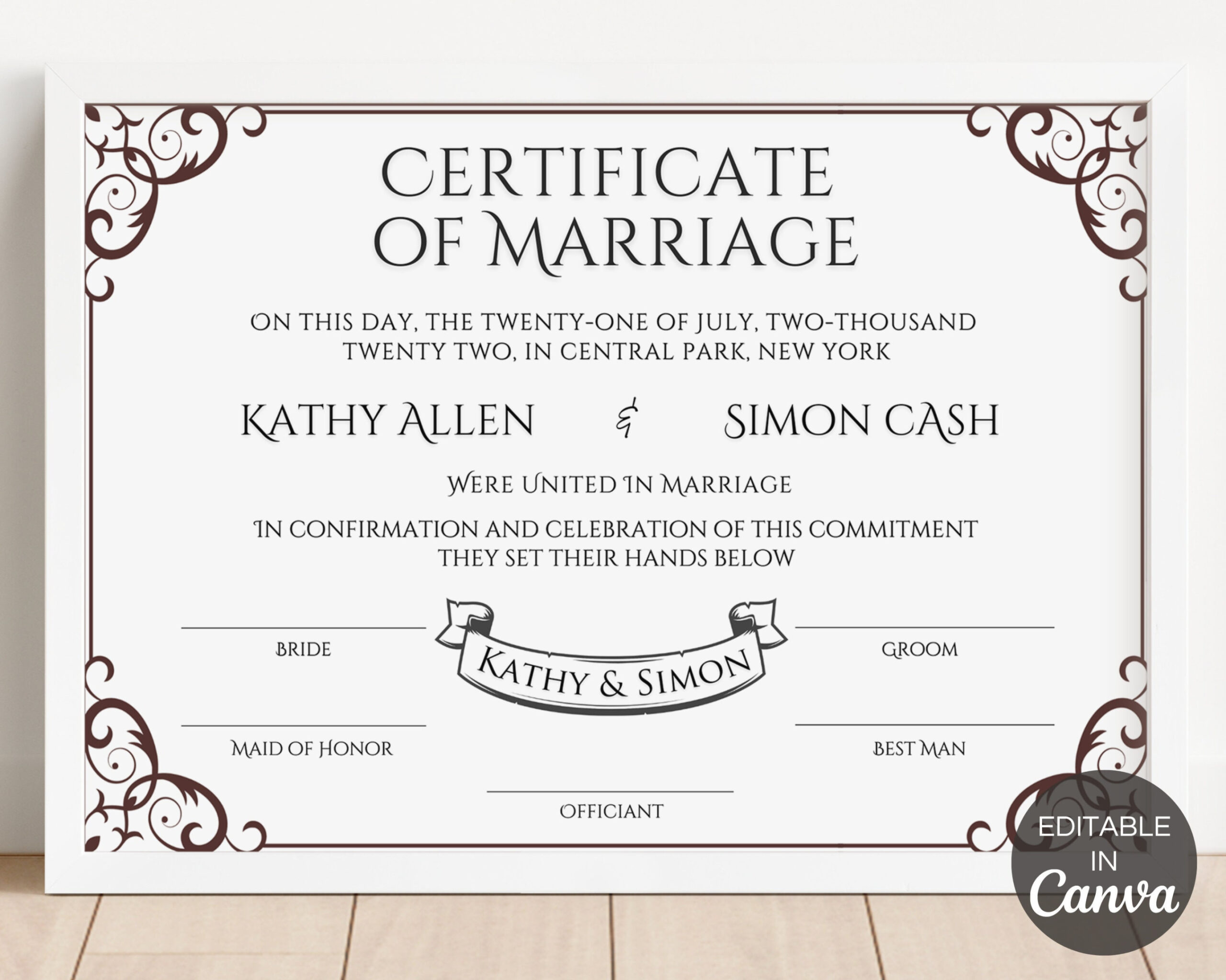 Certificate of Marriage Template, Custom Marriage Certificate