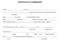 Certificate Of Ownership Template