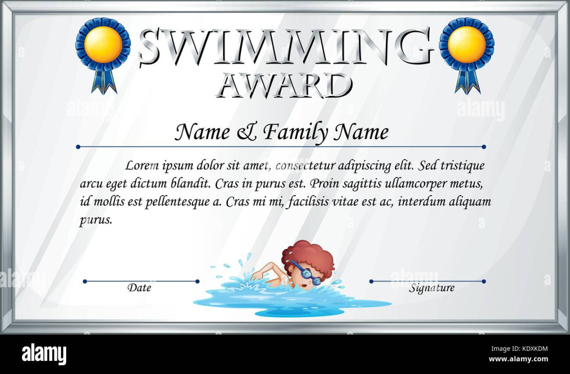 Certificate template for swimming award illustration Stock Vector