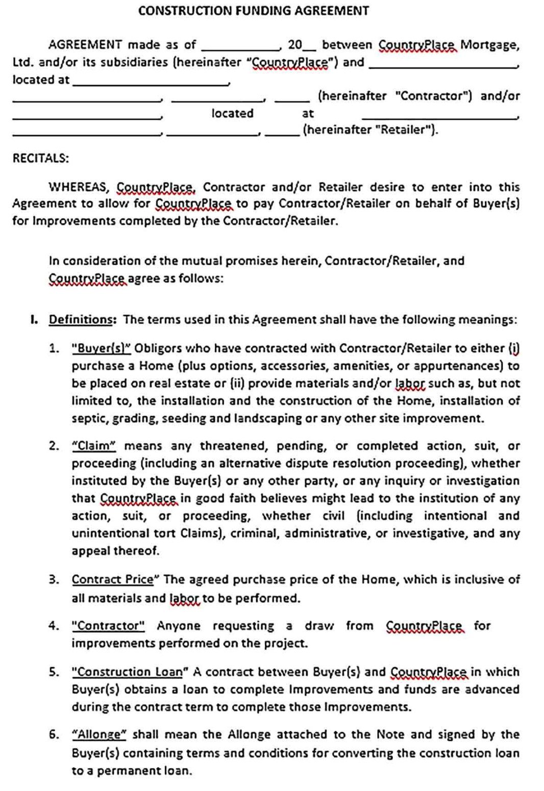 Construction Loan Agreement Template Sample