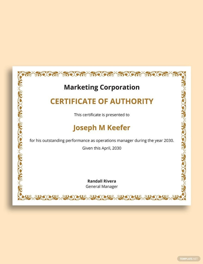 Corporate Certificate Of Authority Template in Word, Pages