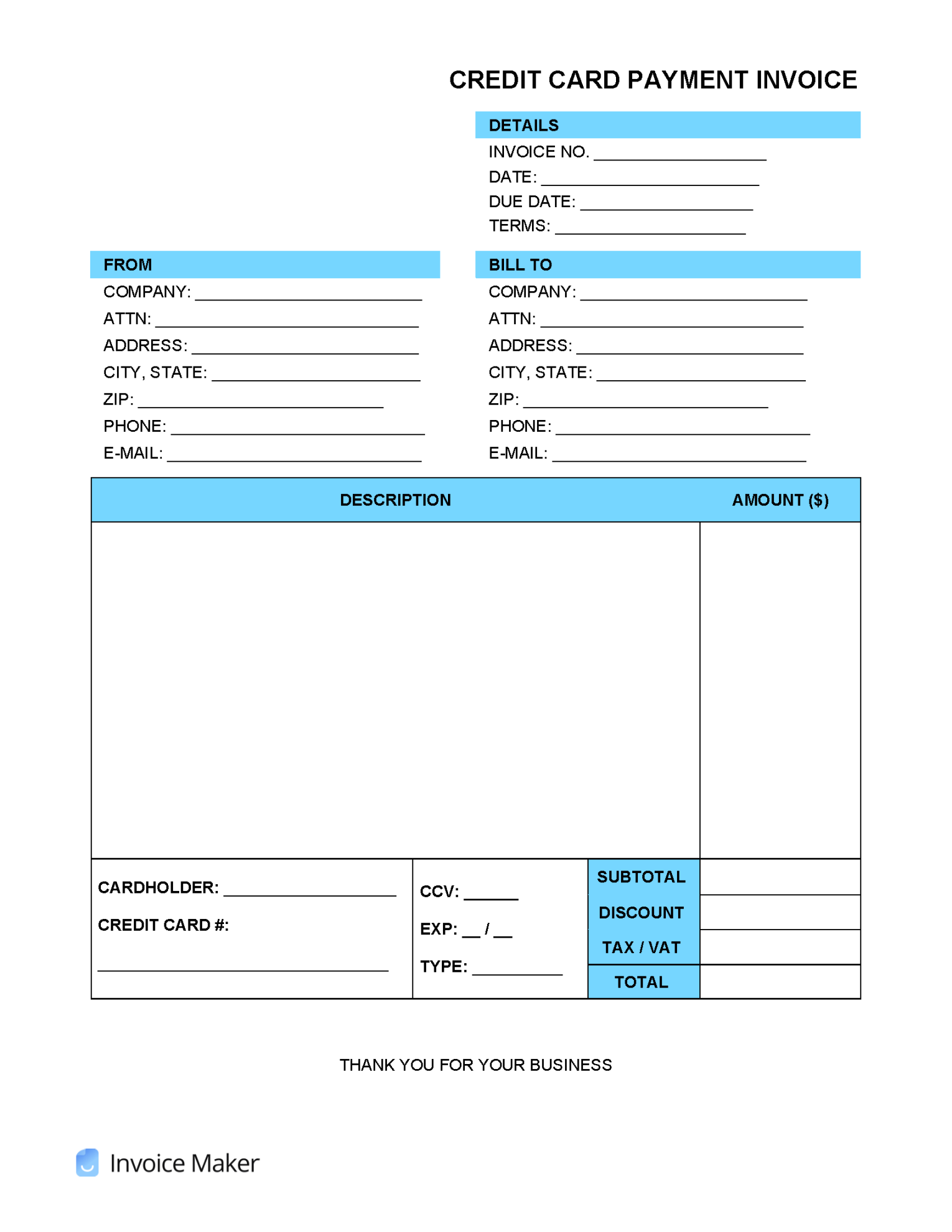 Credit Card (CC) Payment Invoice Template  Invoice Maker