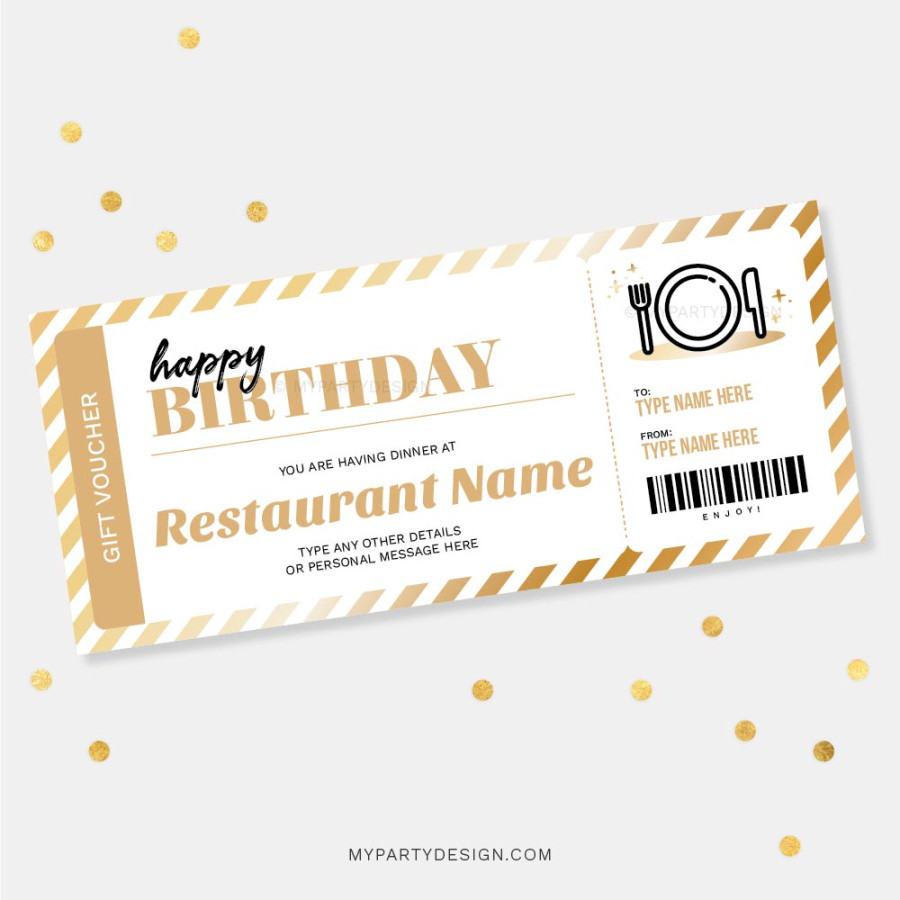 Dinner Gift Voucher Template, Printable PDF - My Party Design