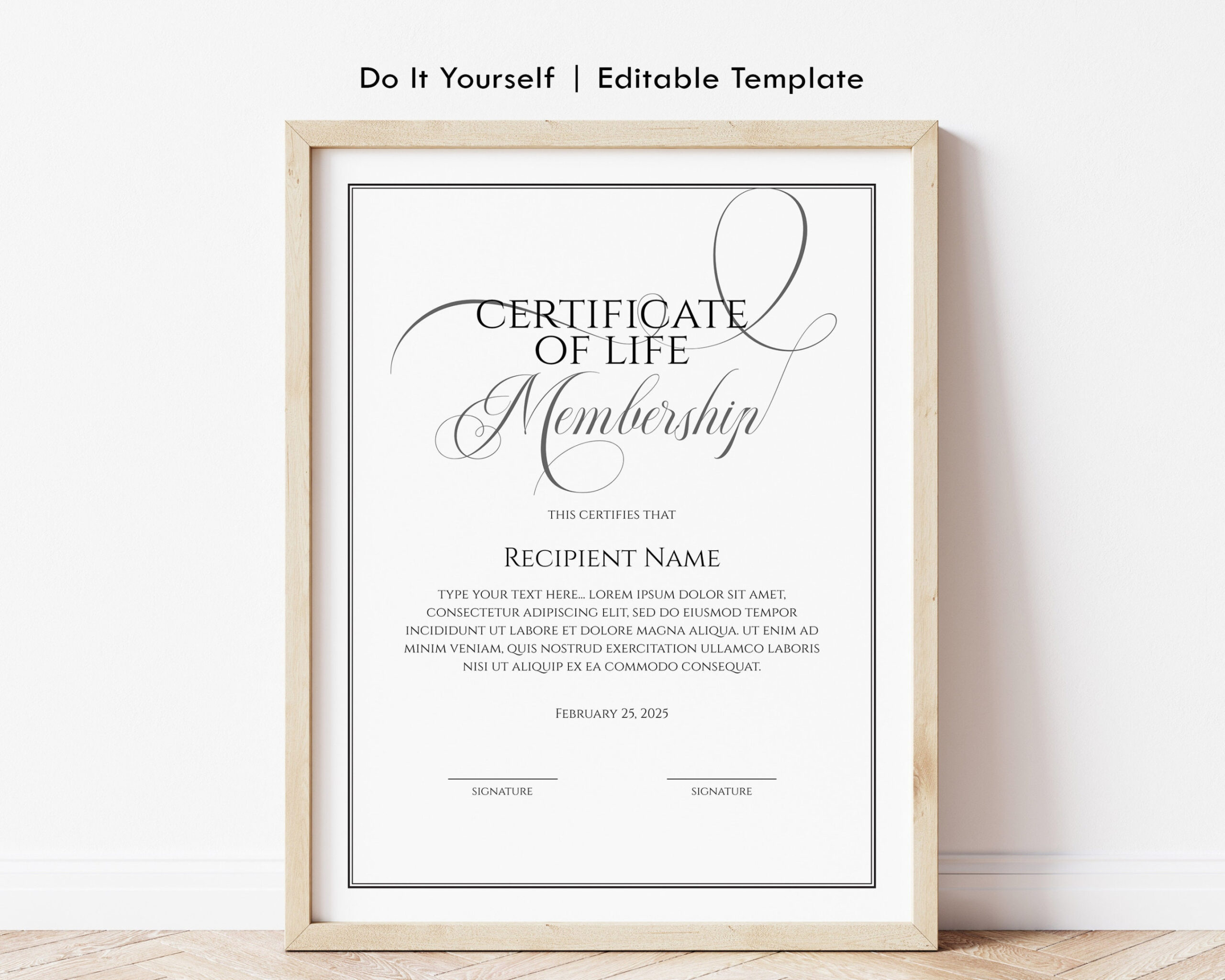 Editable Life Membership Certificate Template, Printable Elegant