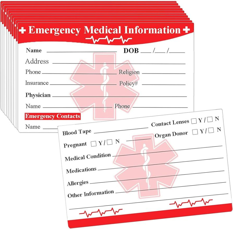 Emergency Contact ID Card, Pack Emergency Contact ID Card Medical Alert  Card for Emergency Medical Information