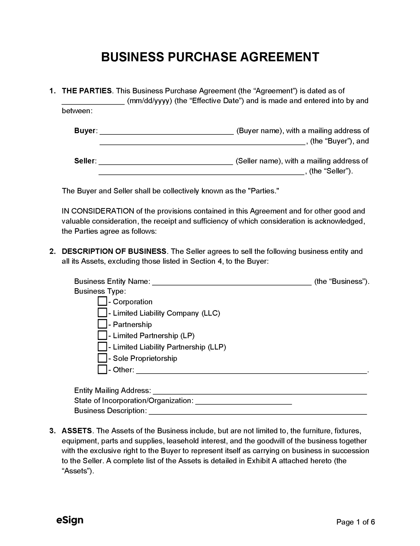 Free Business Purchase Agreement  PDF  Word