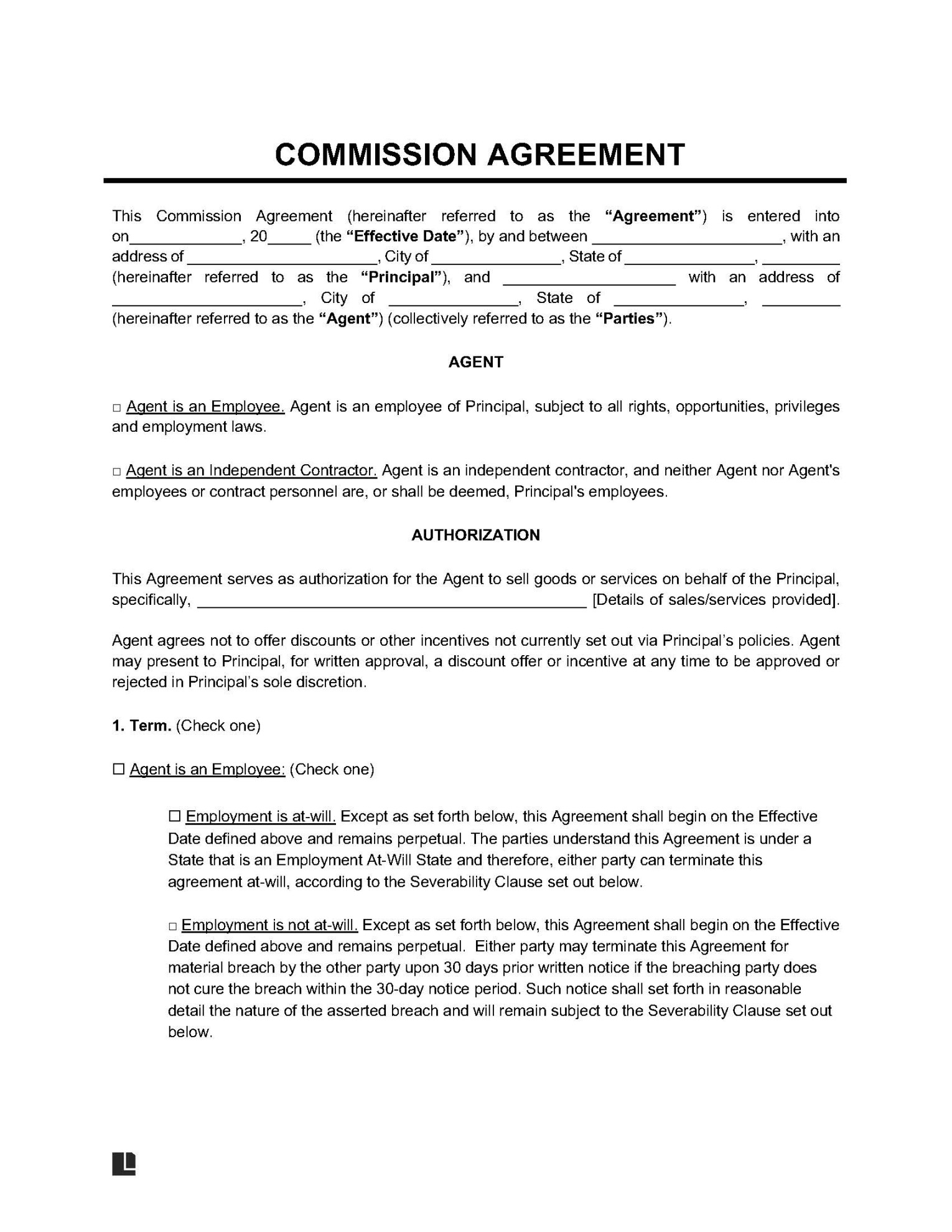 Free Commission Agreement Template  PDF & Word  Legal Templates