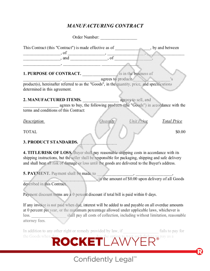 Free Manufacturing Contract Template & FAQs - Rocket Lawyer