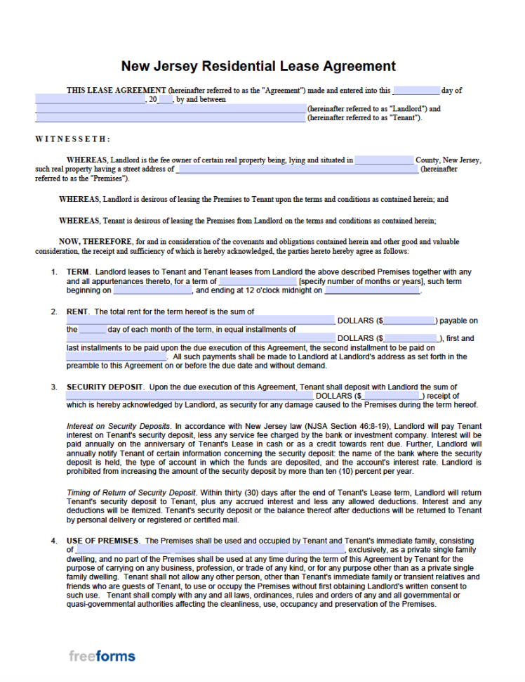 Free New Jersey Rental Lease Agreement Templates  PDF