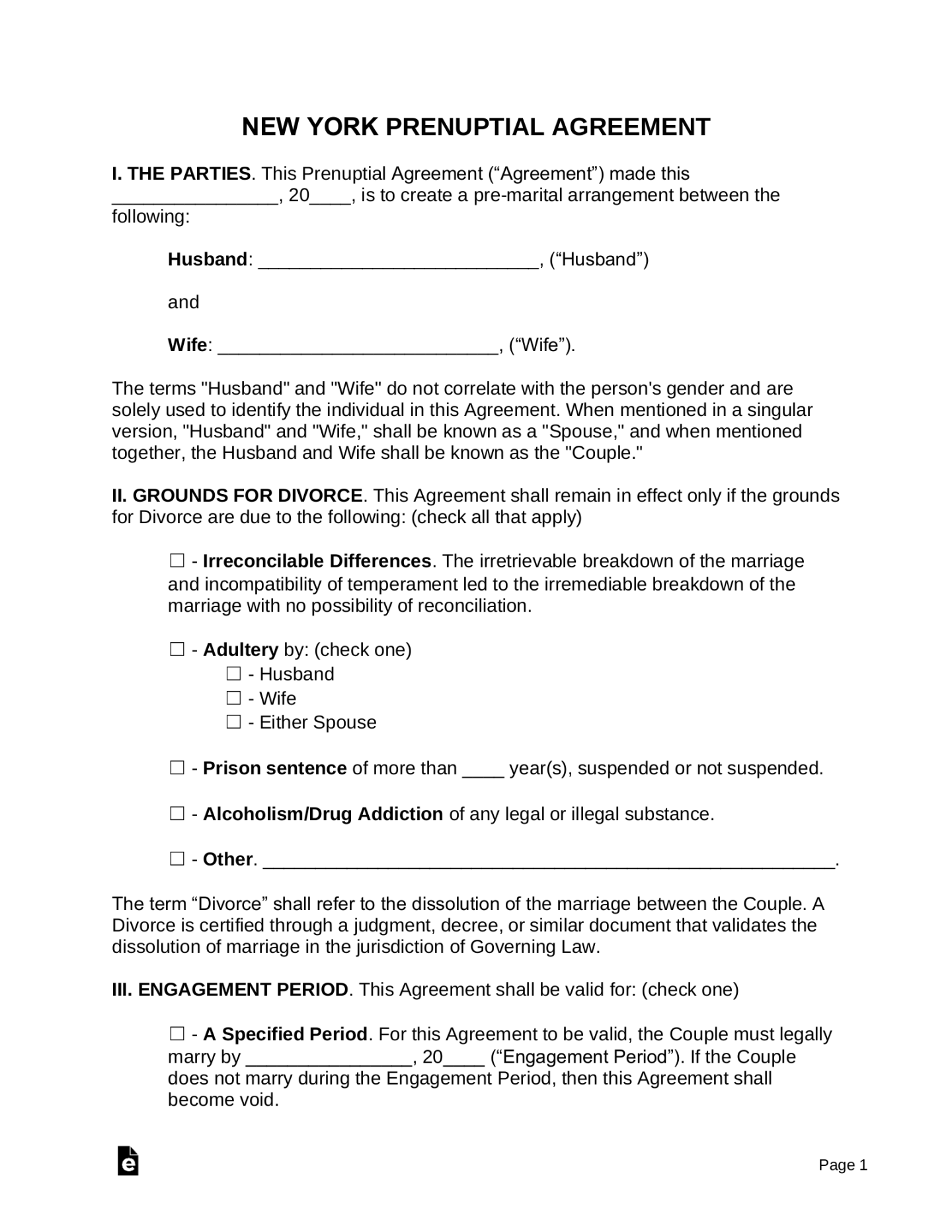 Free New York Prenuptial Agreement Template - PDF  Word – eForms