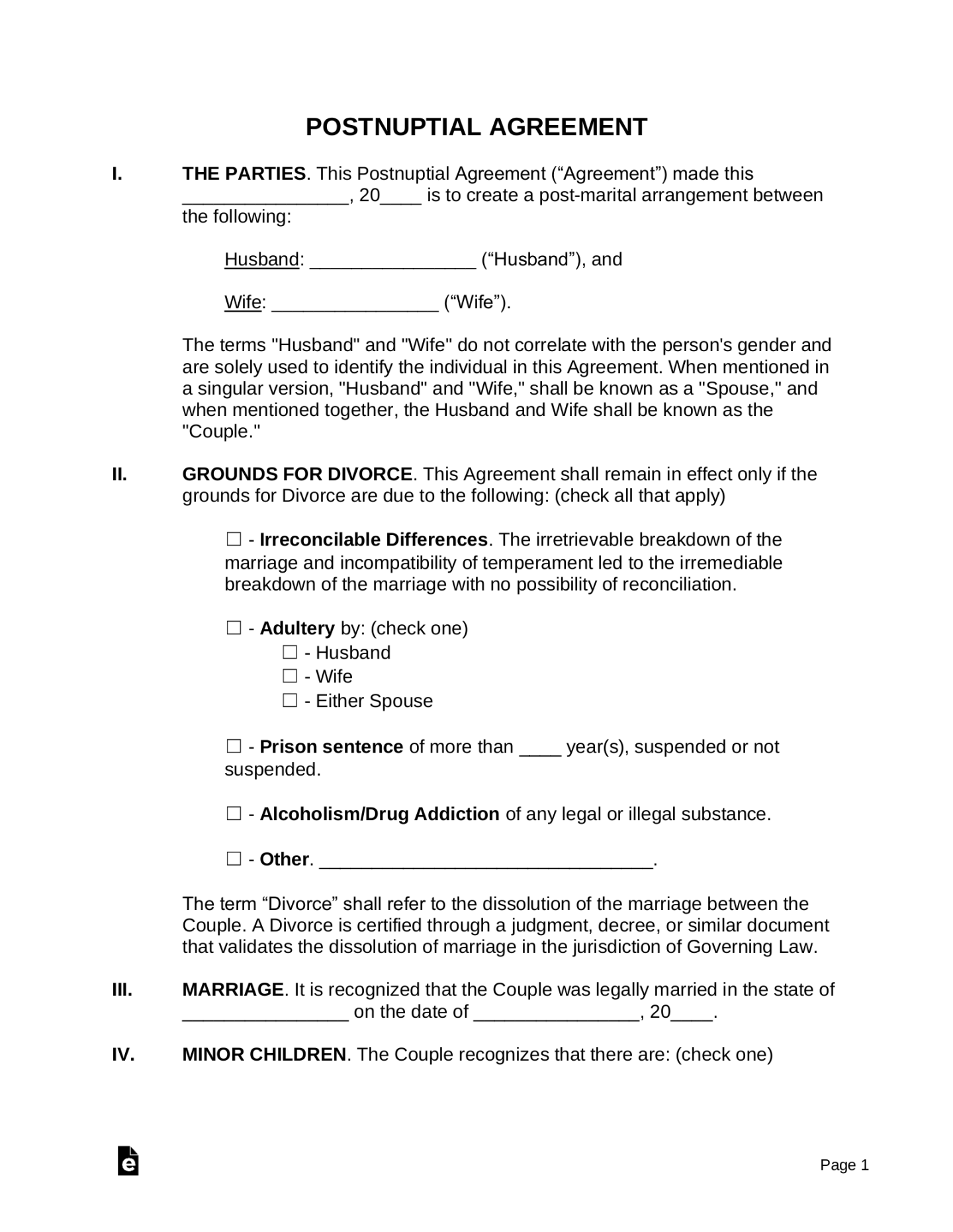 Free Postnuptial Agreement Form - PDF  Word – eForms