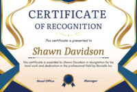 Sample Certificate Of Recognition Template For Formal Occasions