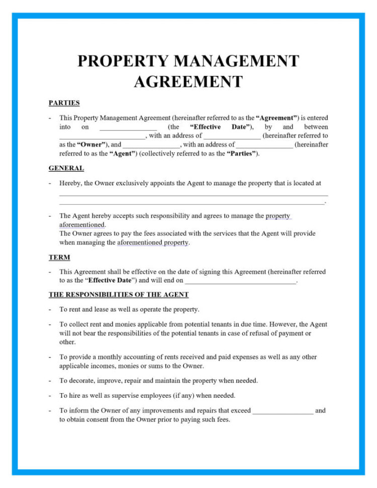 Free Property Management Agreement Form and Template