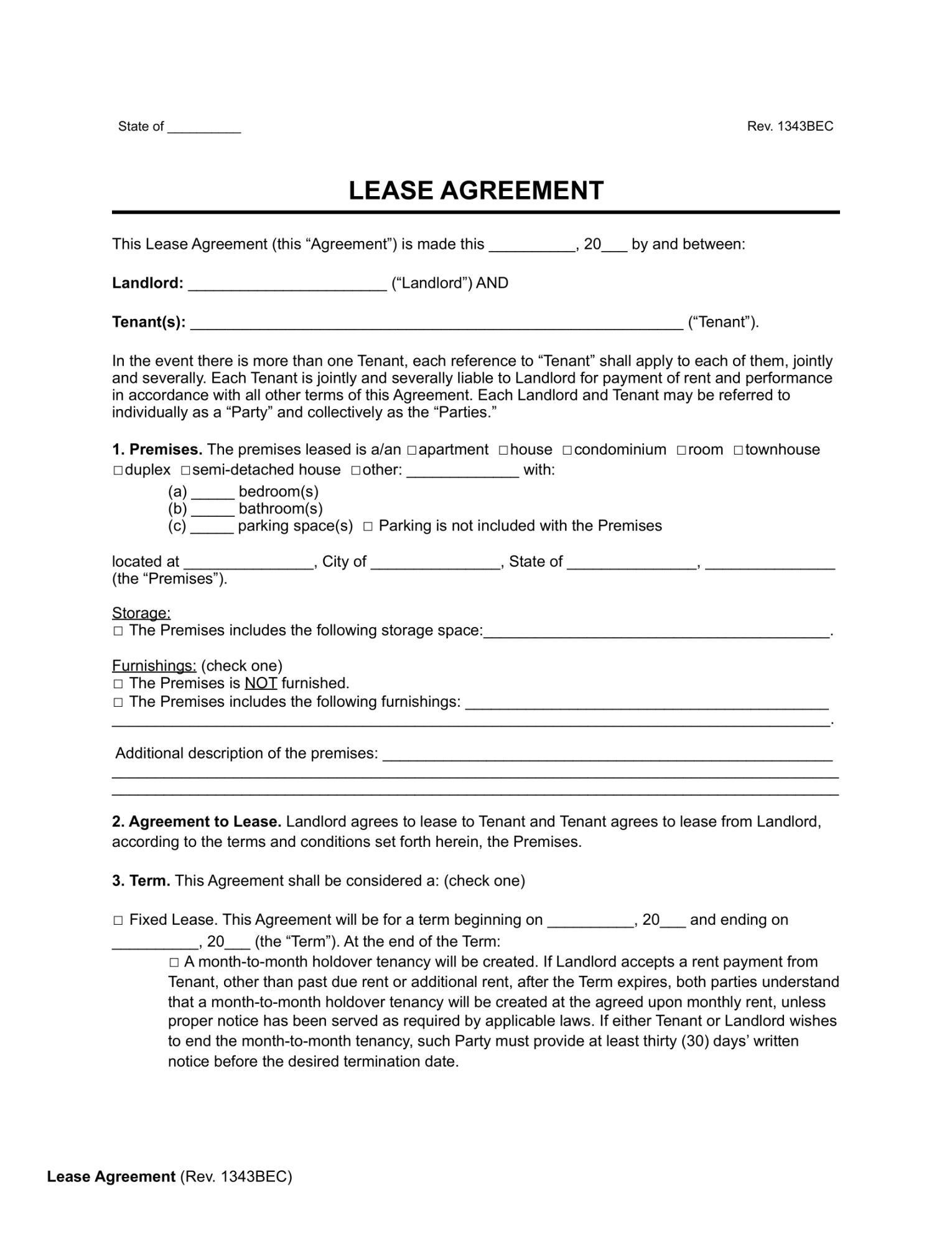 Free Rental & Lease Agreement Templates  PDF & Word