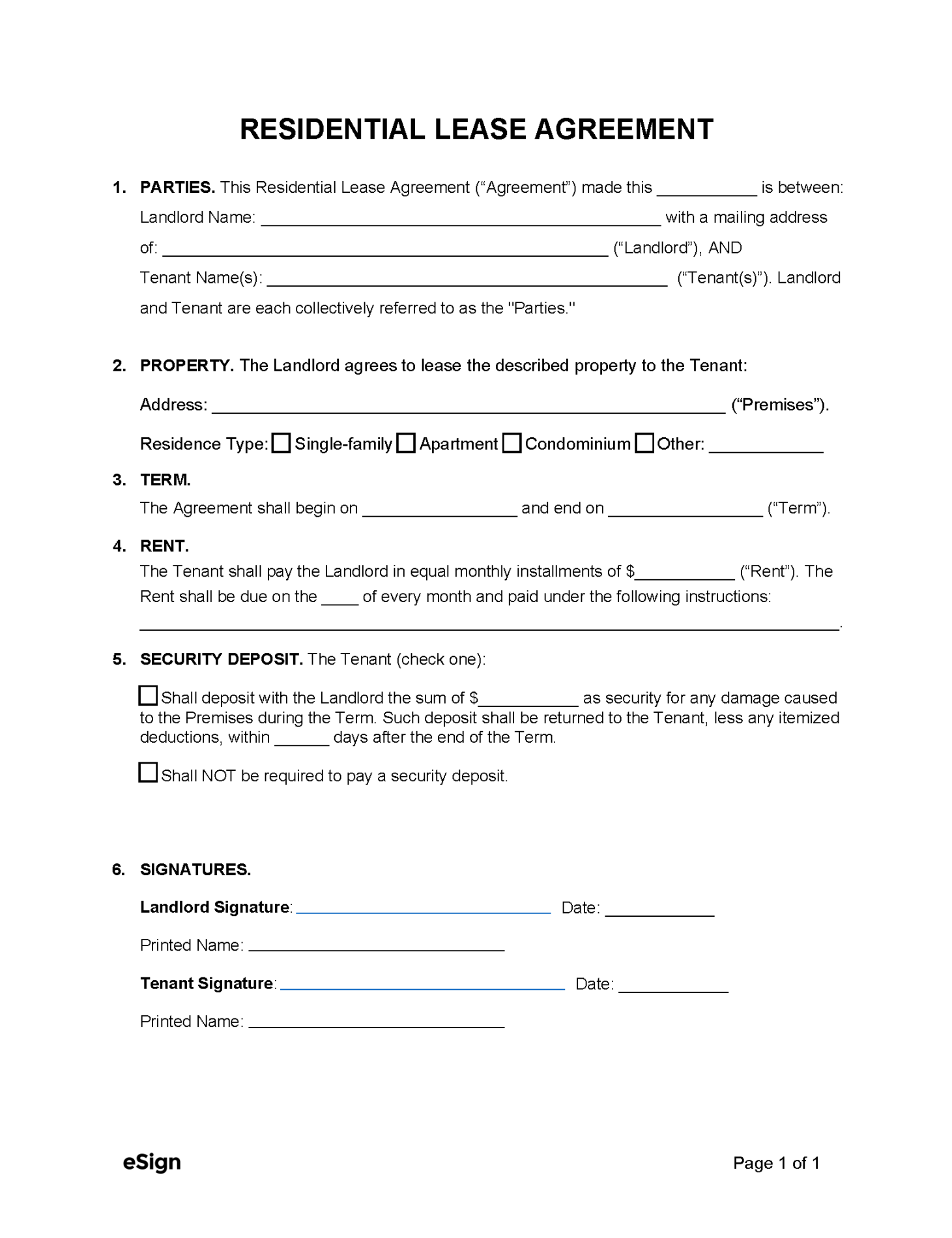 Free Simple (-Page) Lease Agreement Template  PDF  Word