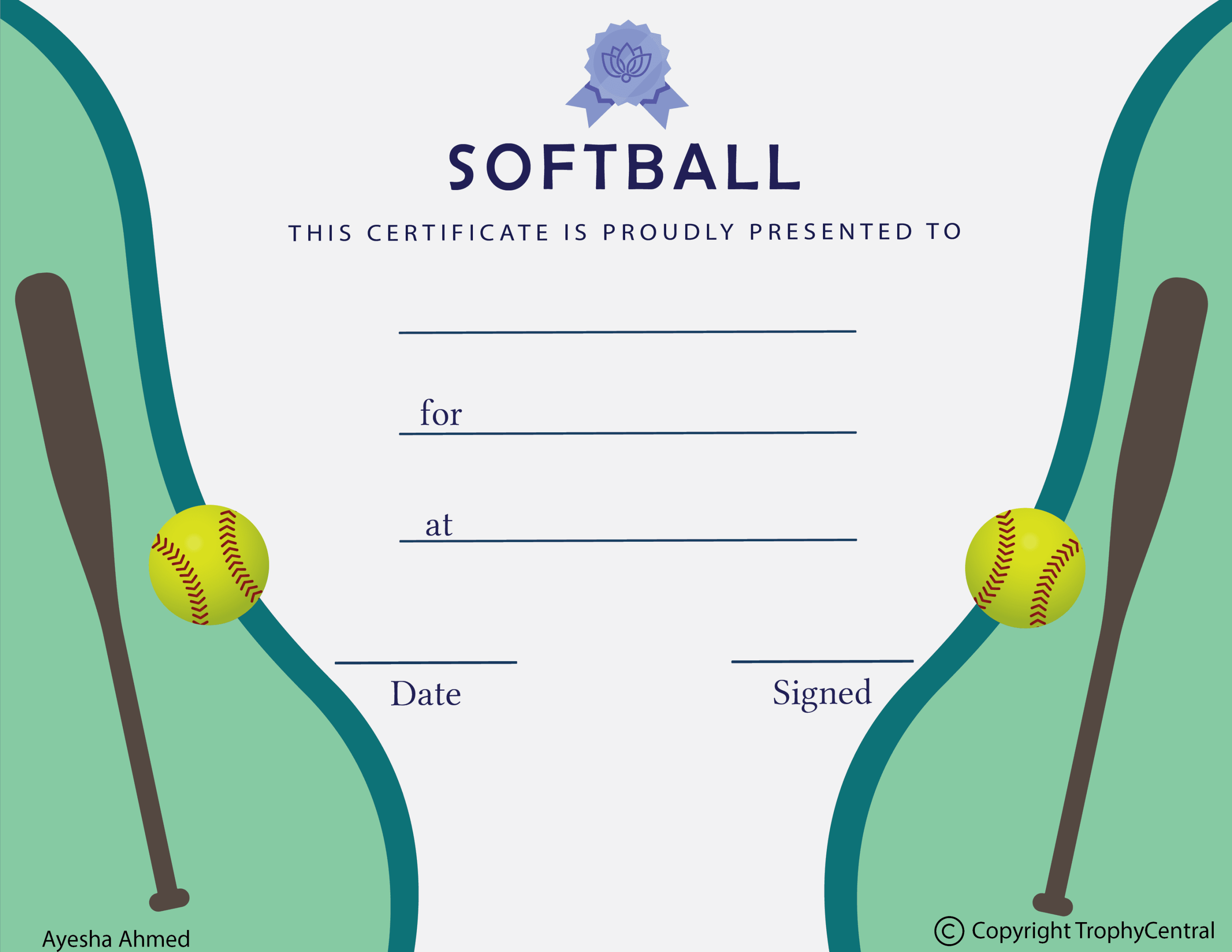 Free Softball Certificate Template  TrophyCentral