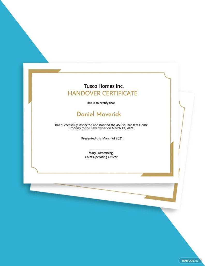 Handover Certificate Template in Illustrator, PSD, PDF, Word