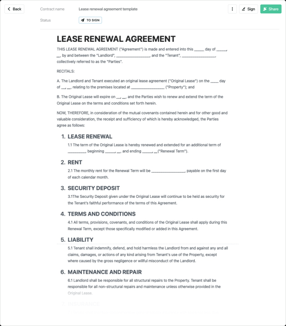 Lease renewal agreement template - free to use