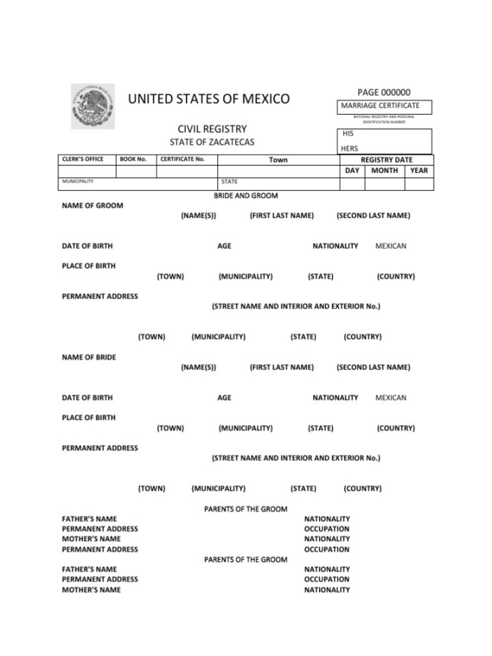 Mexico Marriage Certificate  PDF  Marriage  Wedding