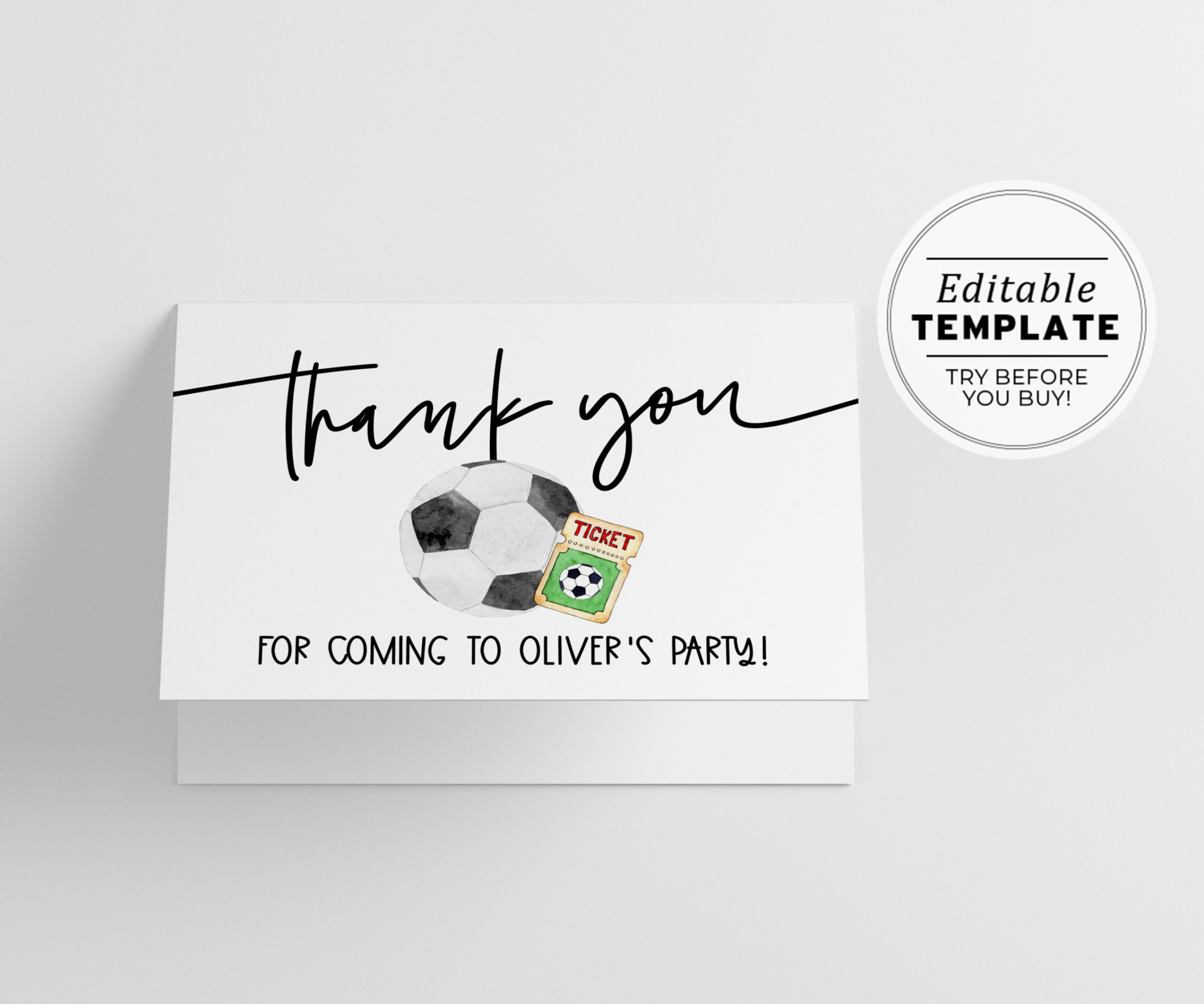 Minimalist Football Theme Thank You Card, Printable EDITABLE