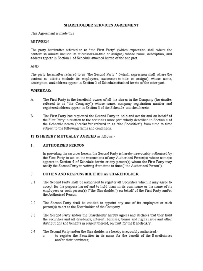 Nominee Shareholder Agreement  PDF  Indemnity  Common Law