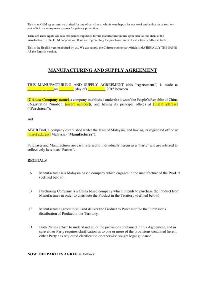 Pharmaceutical Supply Agreement Template - Sfiveband