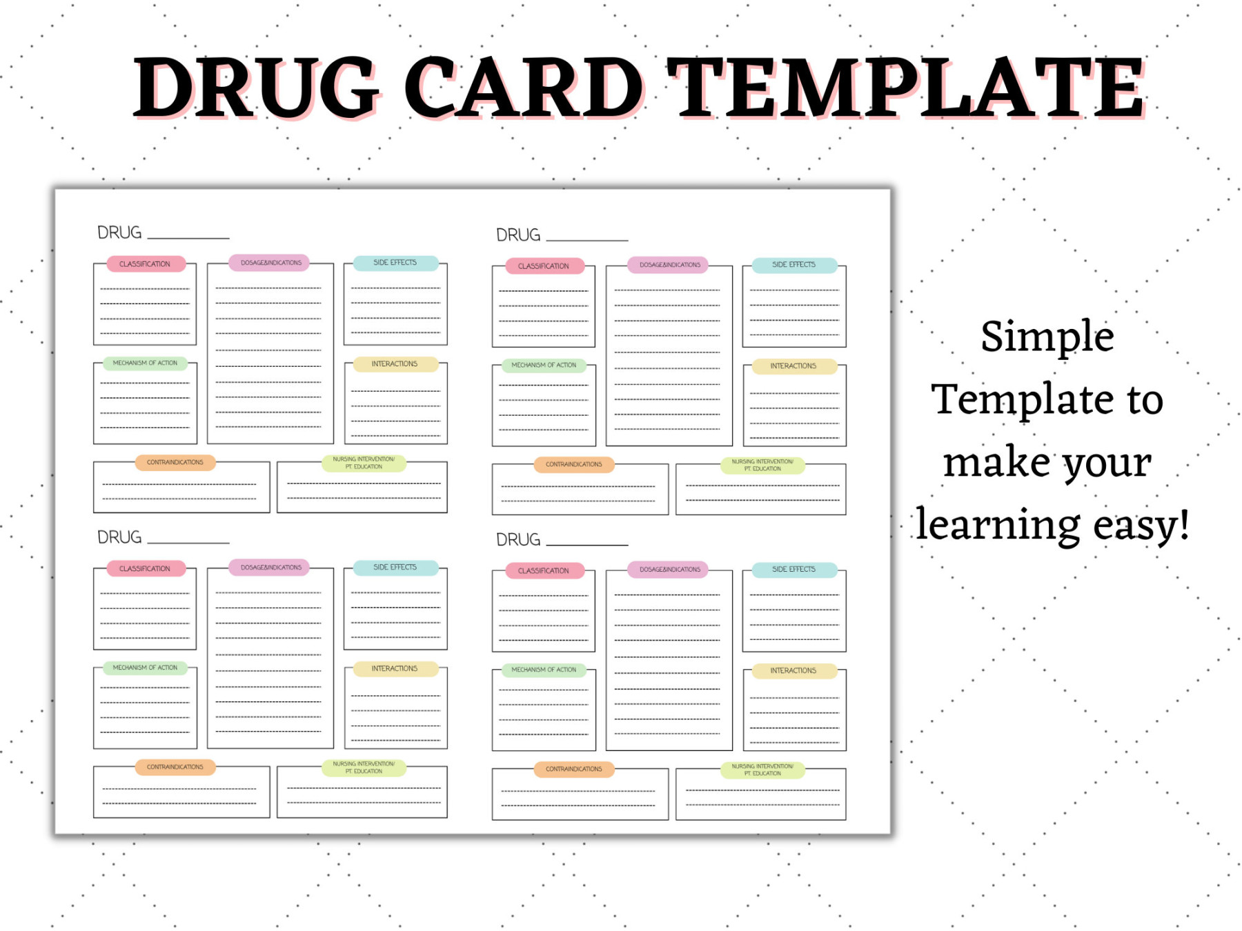 Pharmacology Drug Card Template Nurse Student Study Guide Nursing