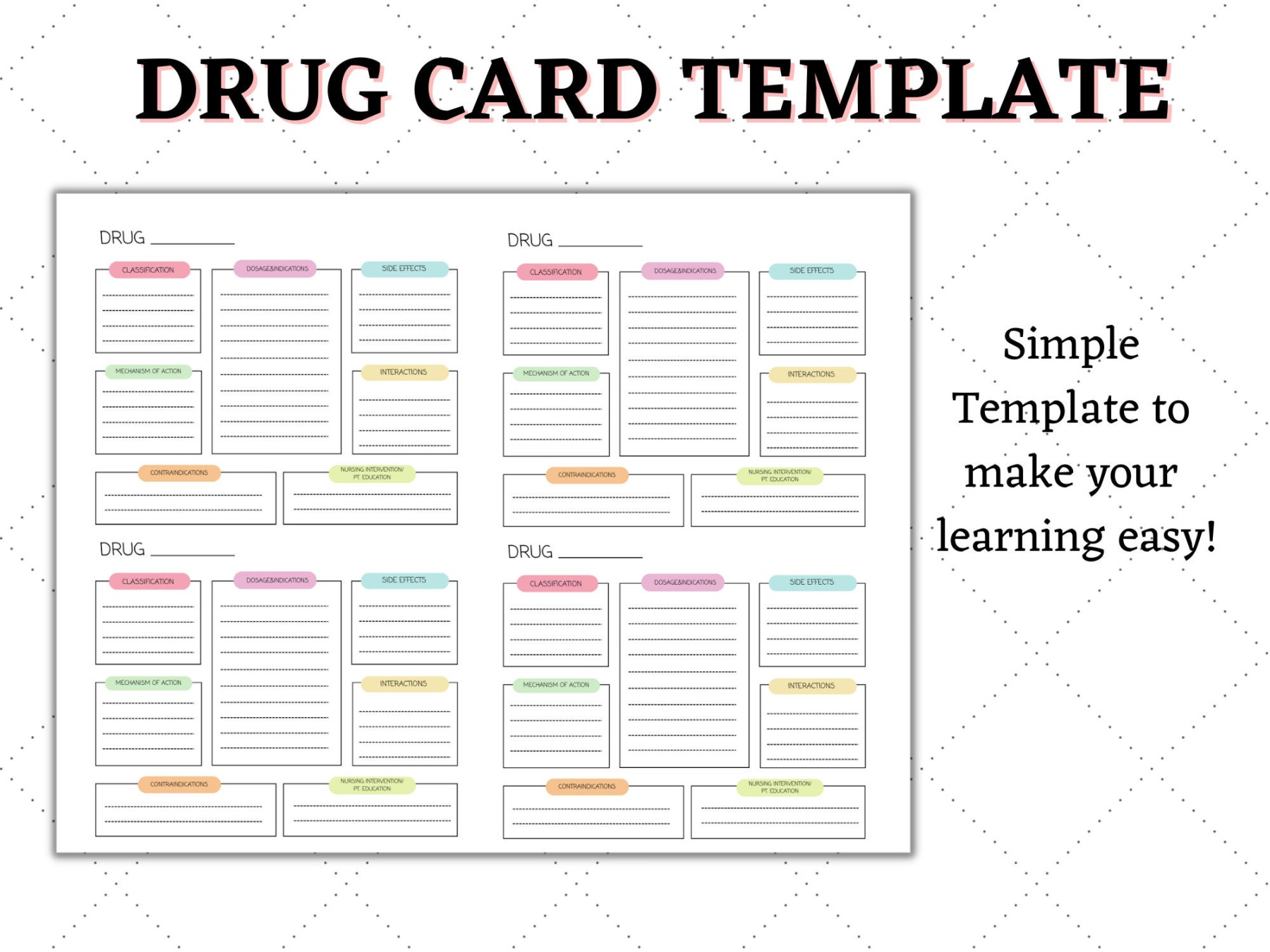 Pharmacology Drug Card Template Nurse Student Study Guide Nursing