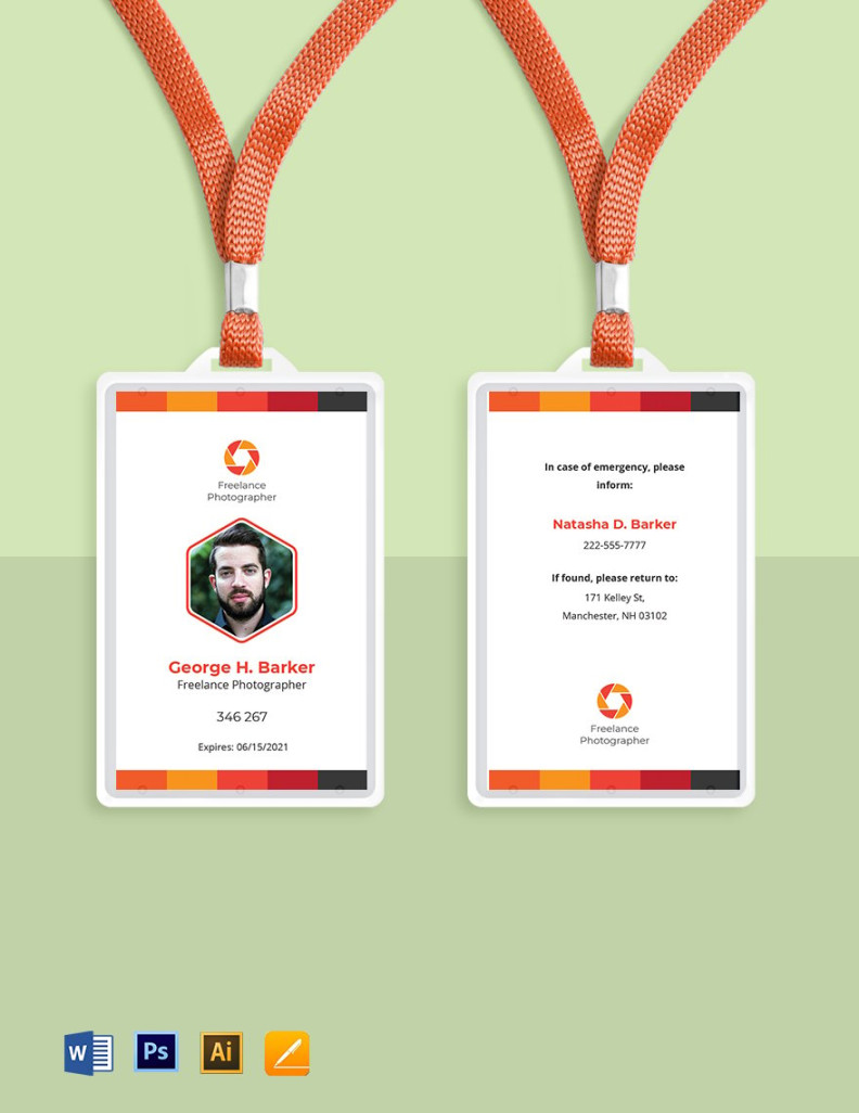 Professional Freelance Photographer ID Card Template in