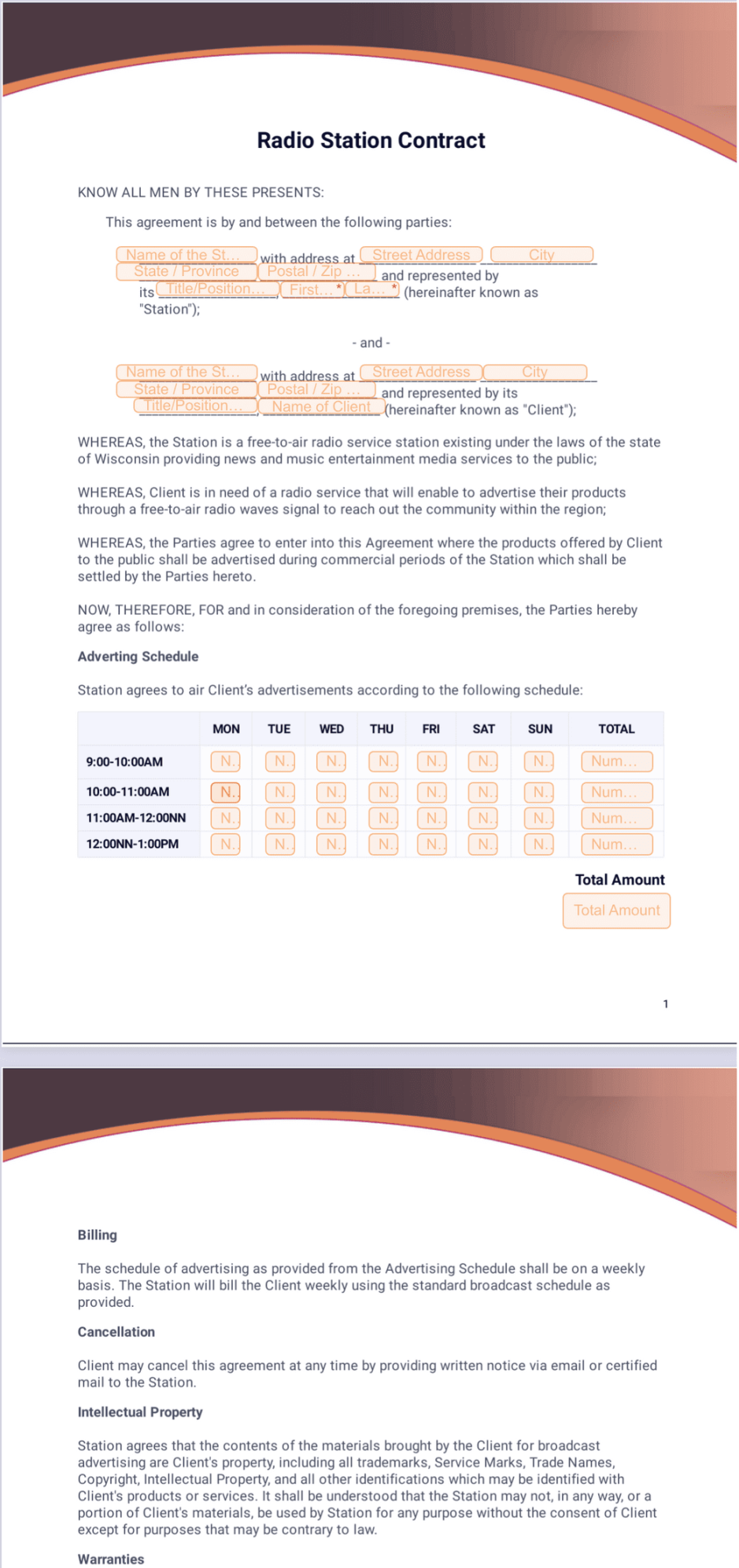 Radio Station Contract Template - PDF Templates  Jotform