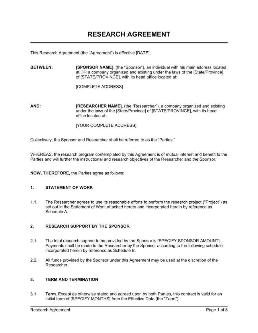 Research Agreement Template  [Download