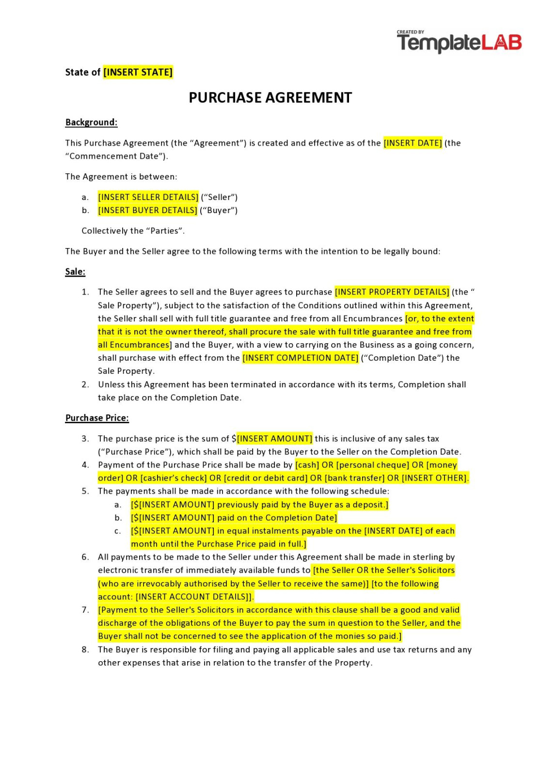 Simple Purchase Agreement Templates [Real Estate, Business]