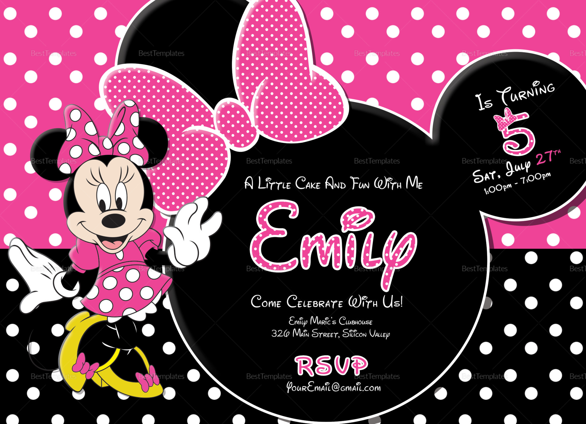 Special Minnie Mouse Birthday Invitation Design Template in PSD