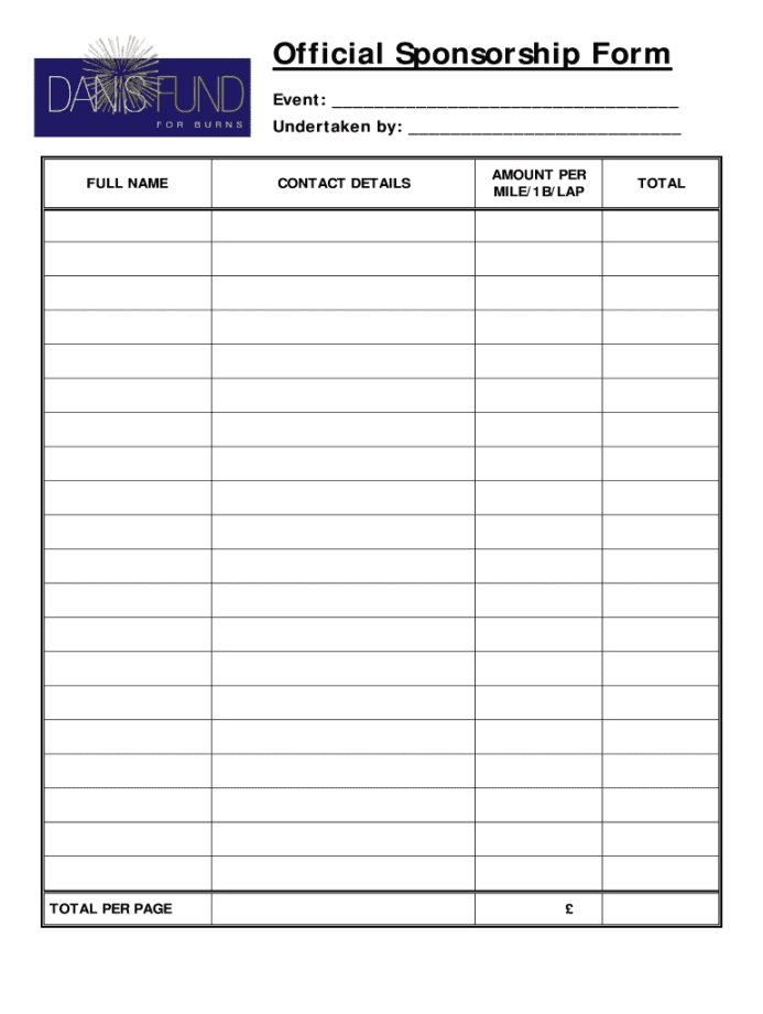 Sponsor Form Template - Fill Online, Printable, Fillable, Blank