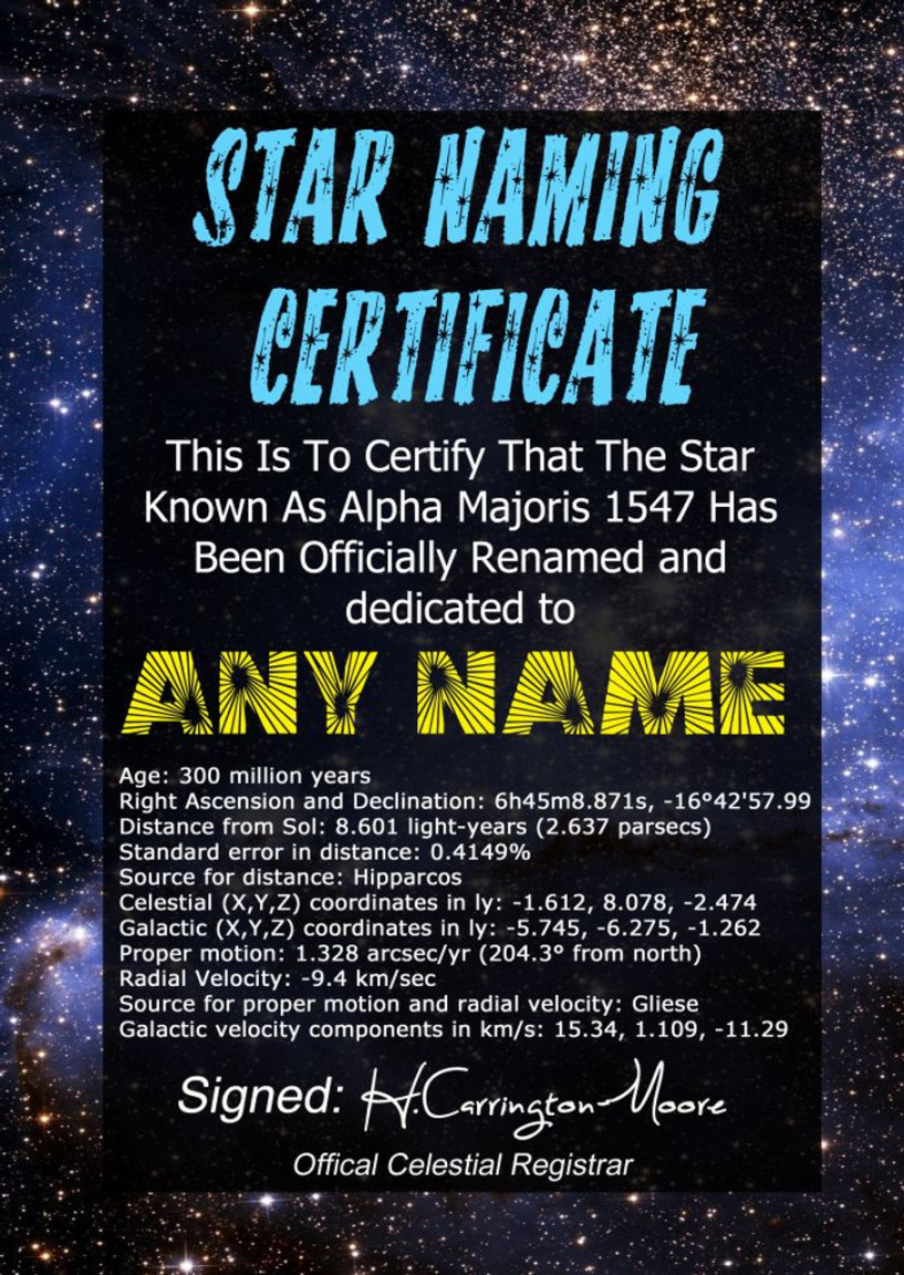 Star Naming Fun Personalised Name A Star Certificate - The Card Zoo