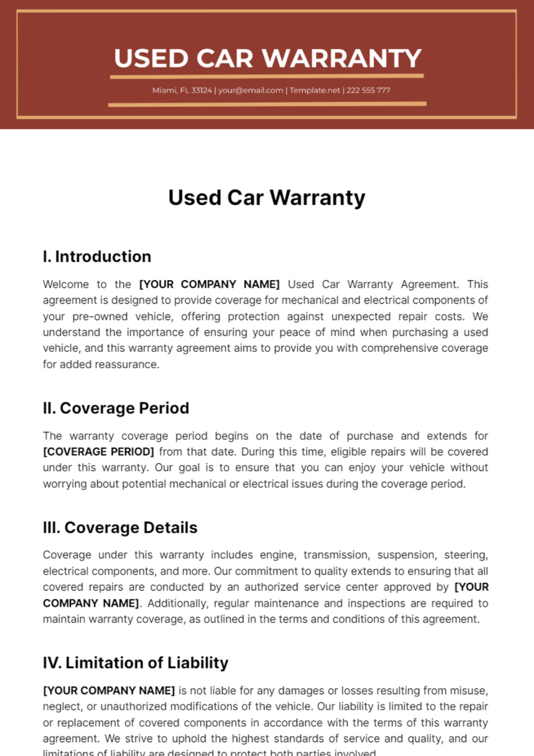 Used Car Warranty Template - Edit Online & Download Example