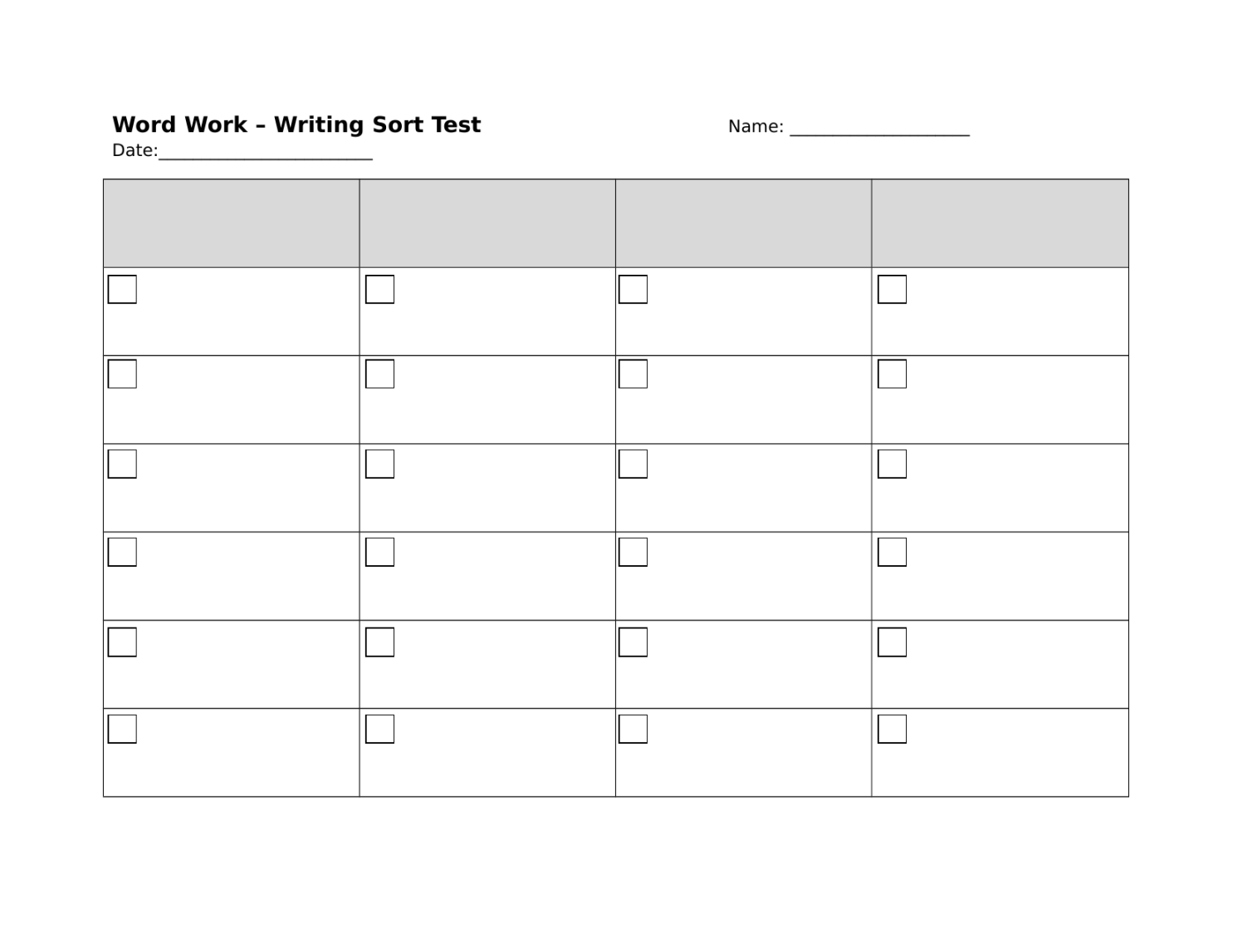 Words Their Way Test Sheet  columns by kdalstra · Ninja Plans