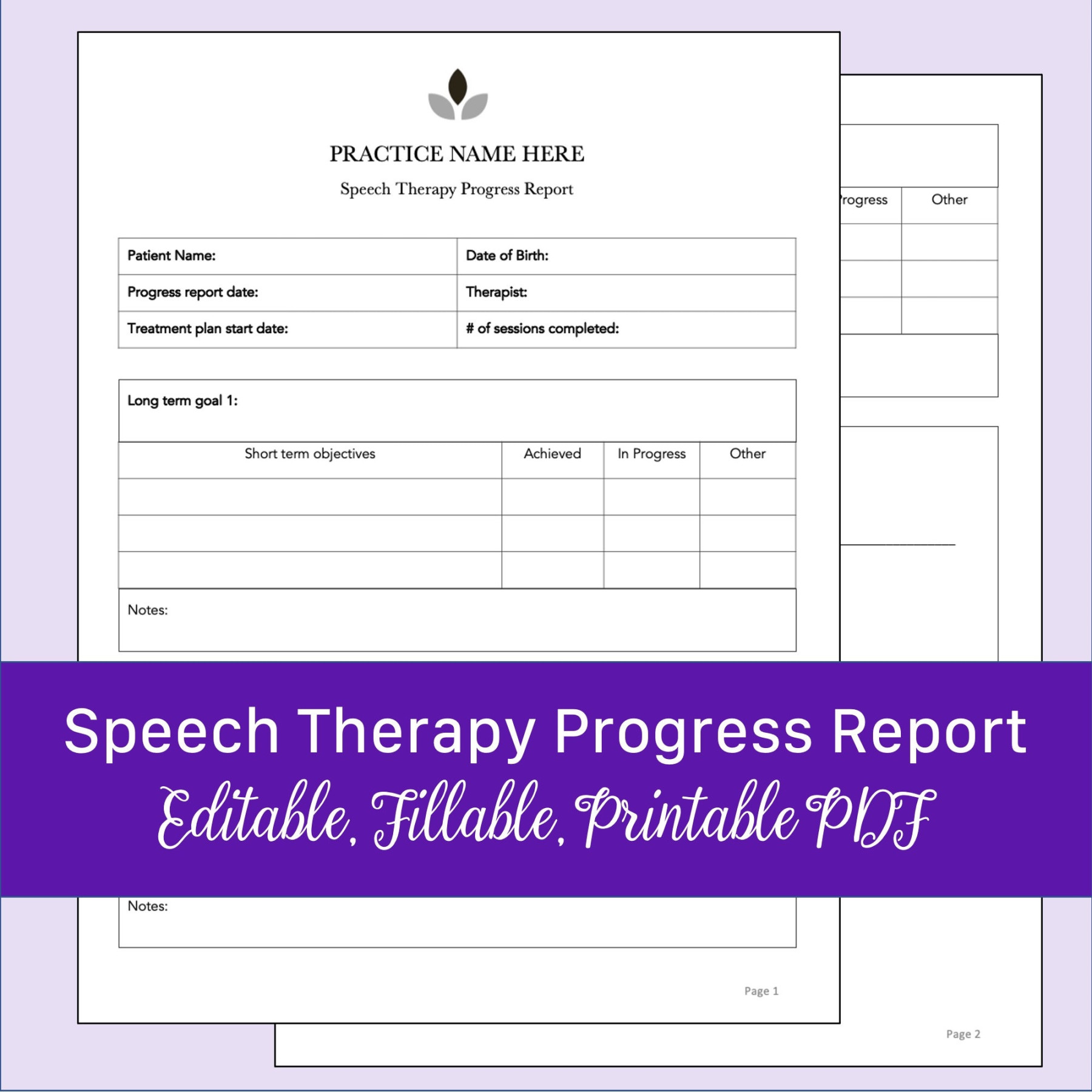 Buy Speech Therapy Progress Report Template Editable, Fillable