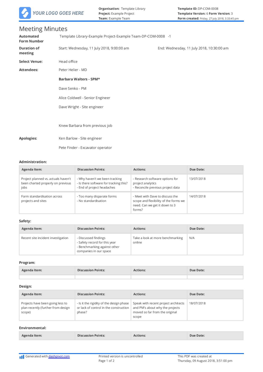 Construction Meeting Minutes Template: Instead of excel/word