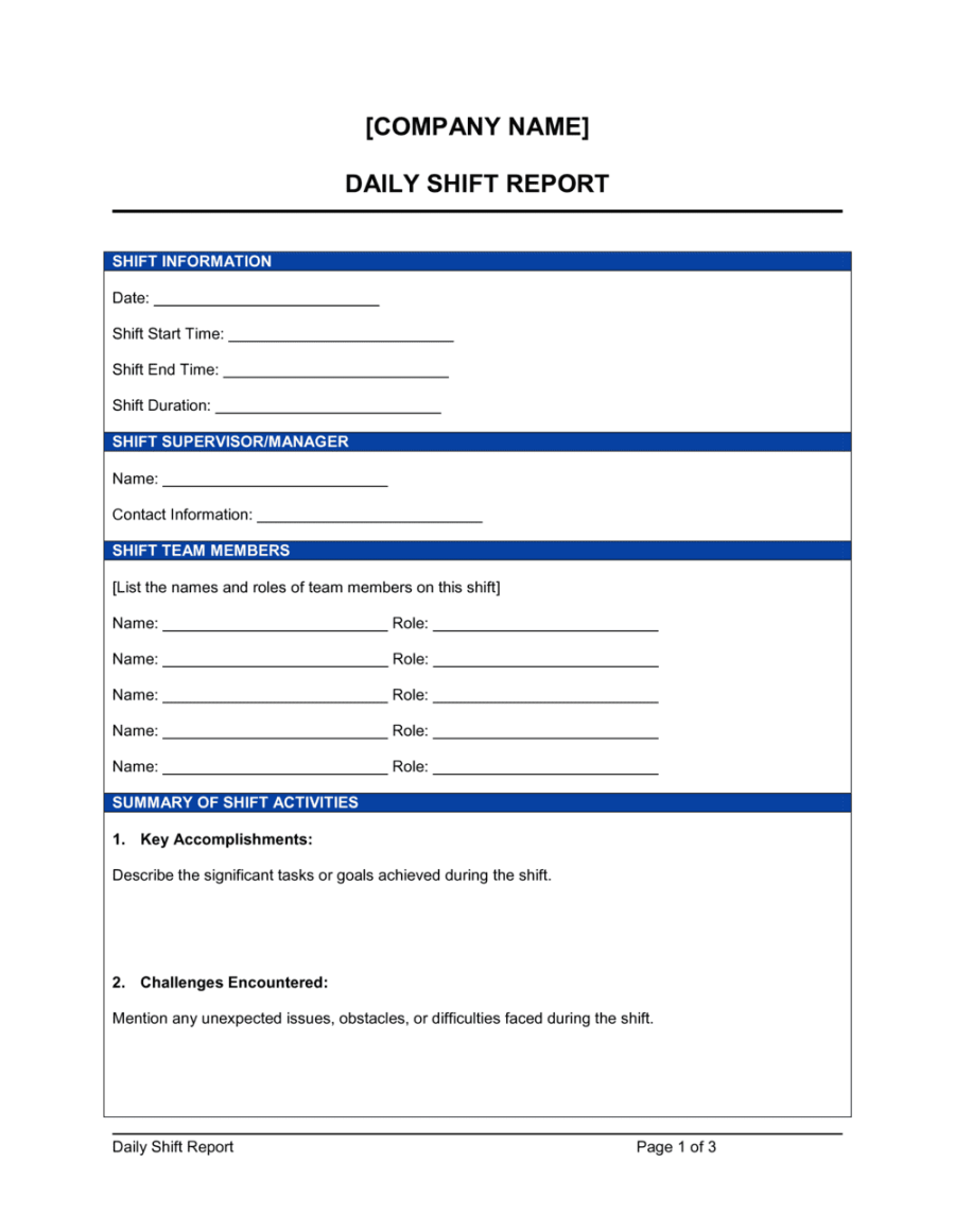 Daily Shift Report Template  [Download