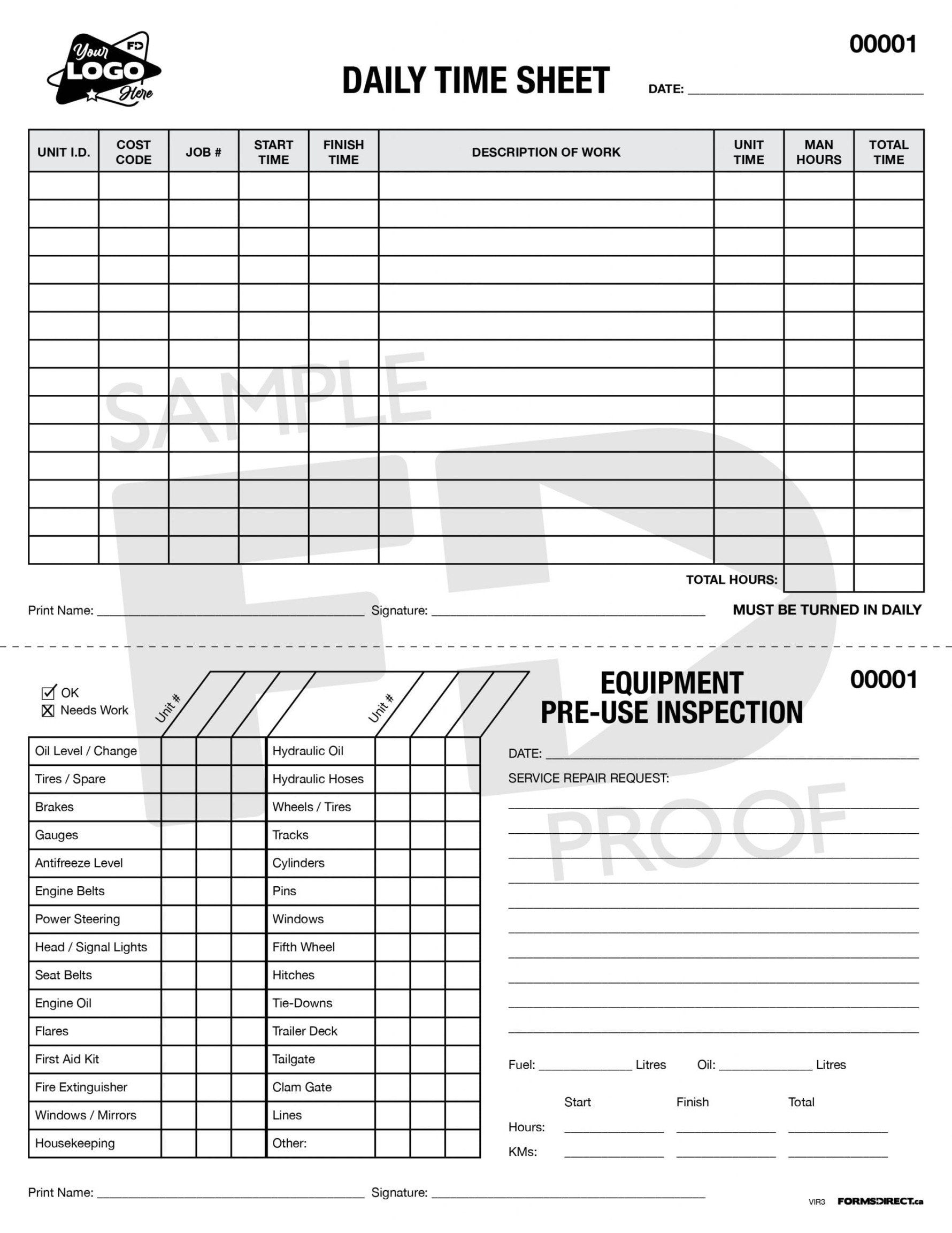 Daily Time Sheet & Pre-Use Inspection  VIR Custom Form  Forms