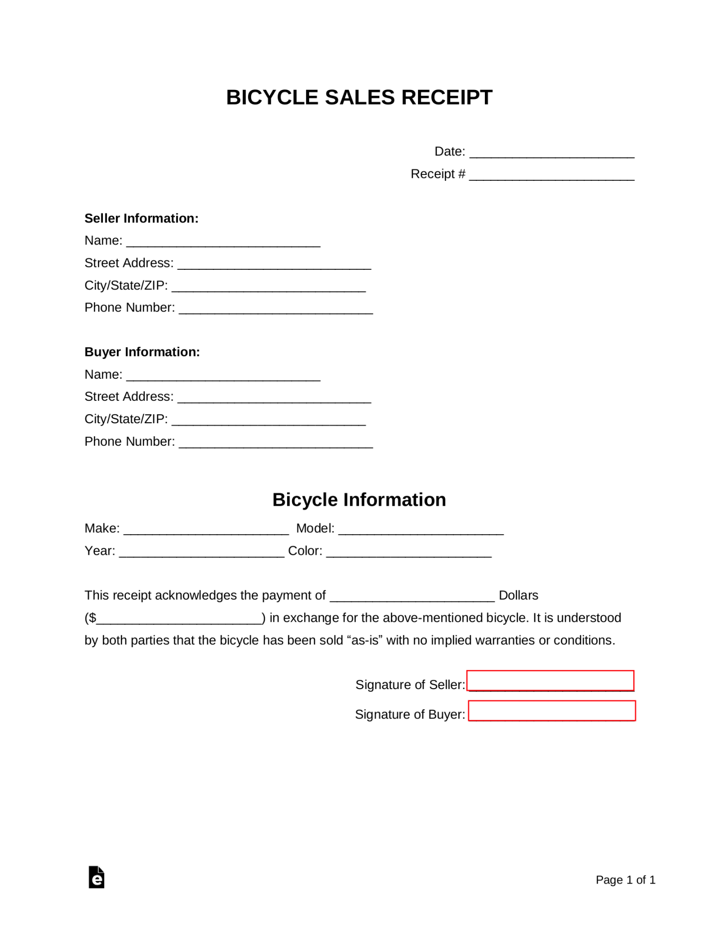 Free Bike (Bicycle) Receipt Template - PDF  Word – eForms