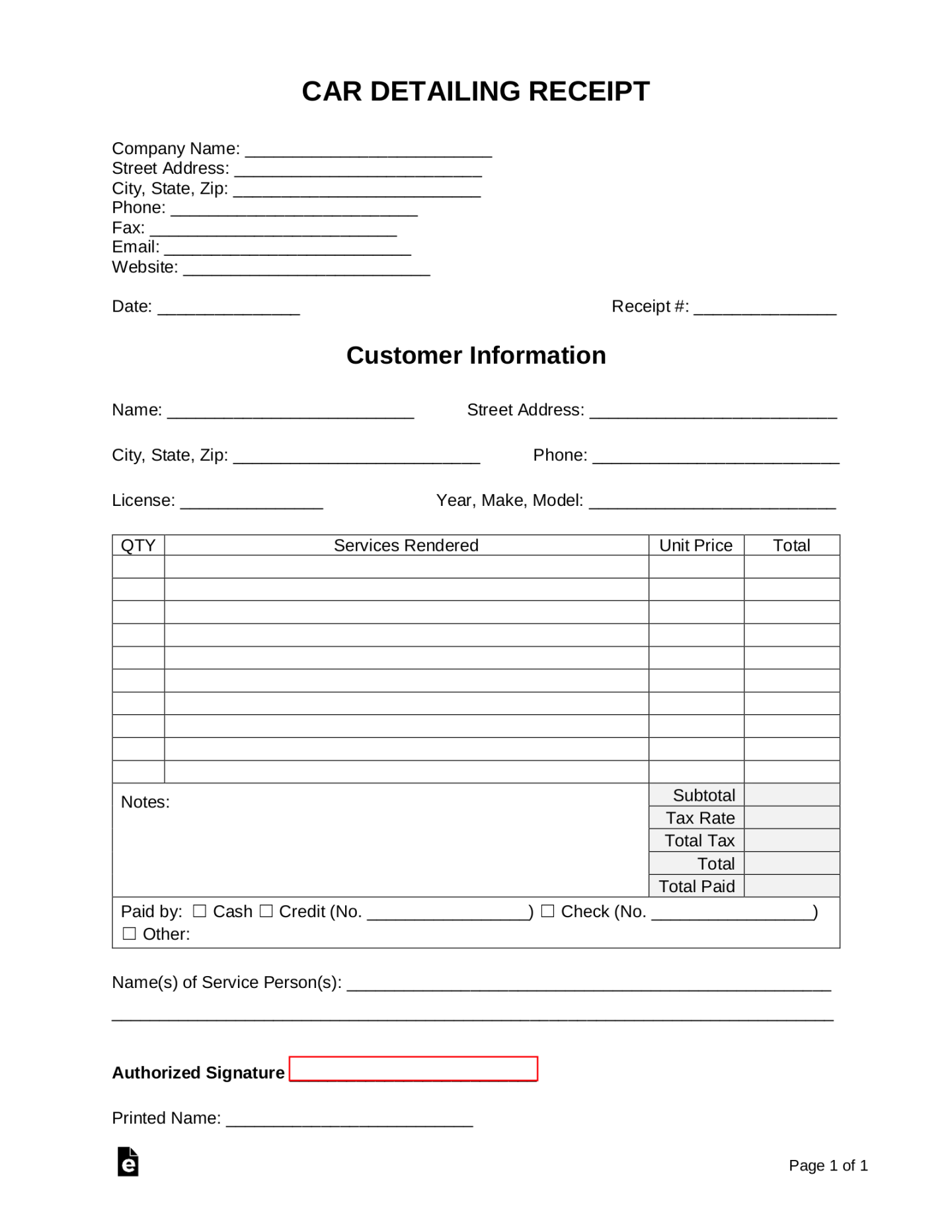 Free Car Detailing Receipt Template - PDF  Word – eForms