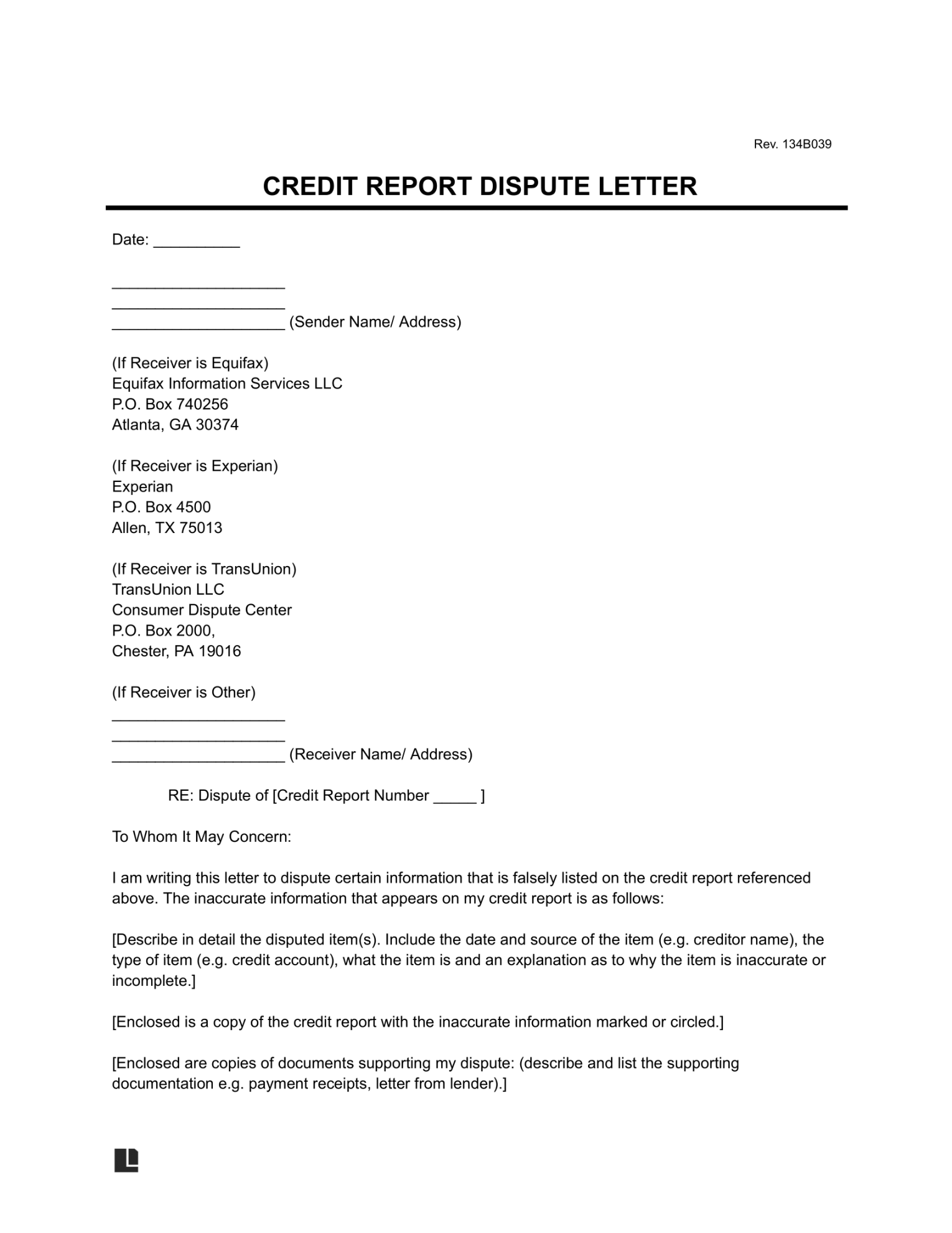 Free Credit Report Dispute Letter Template  PDF & Word