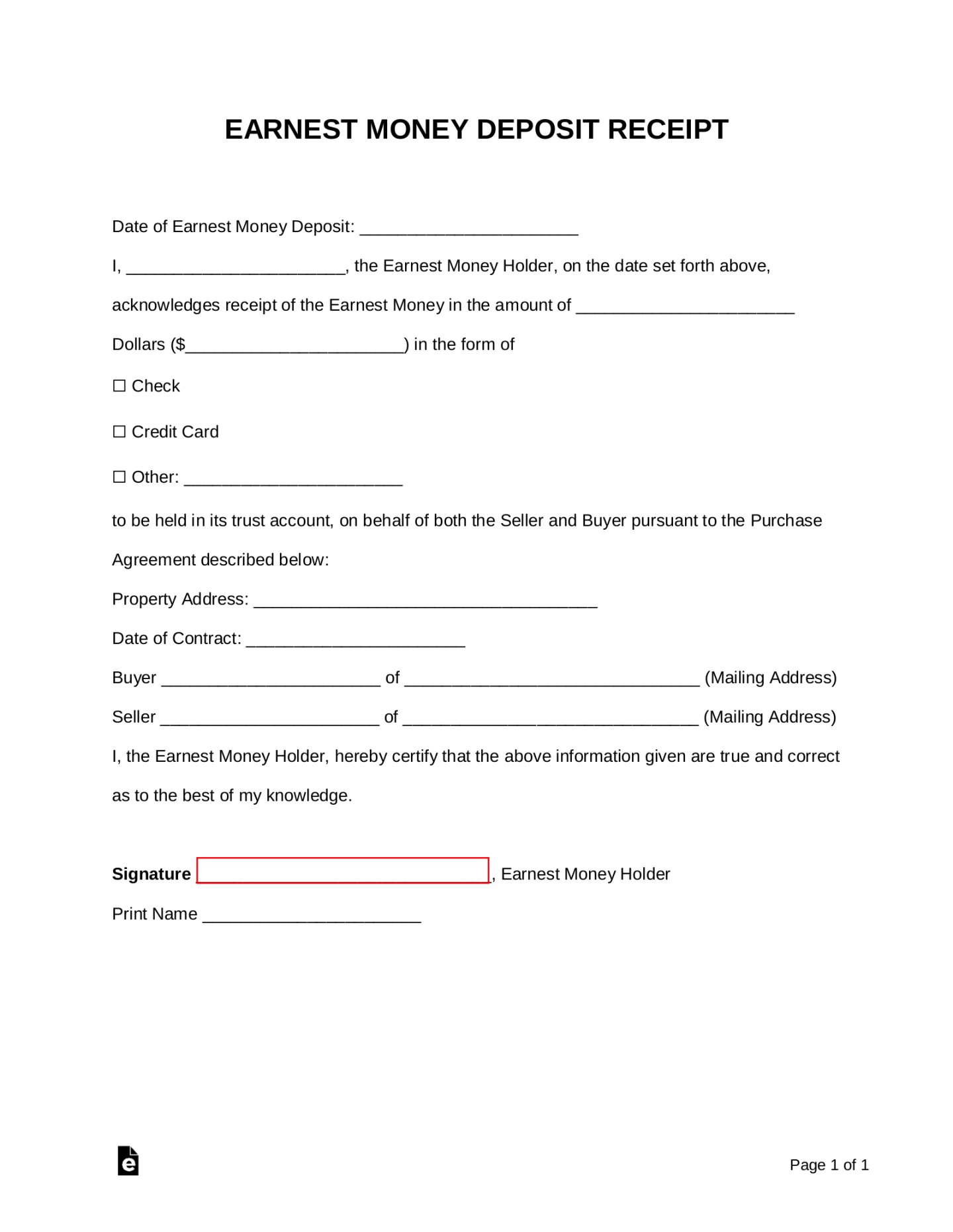 Free Earnest Money Deposit Receipt (for Real Estate) - PDF  Word